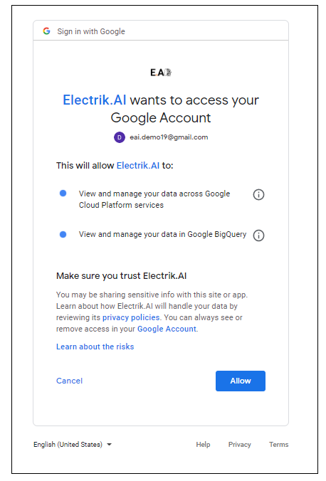 Google Cloud Storage Account-Electrik.AI