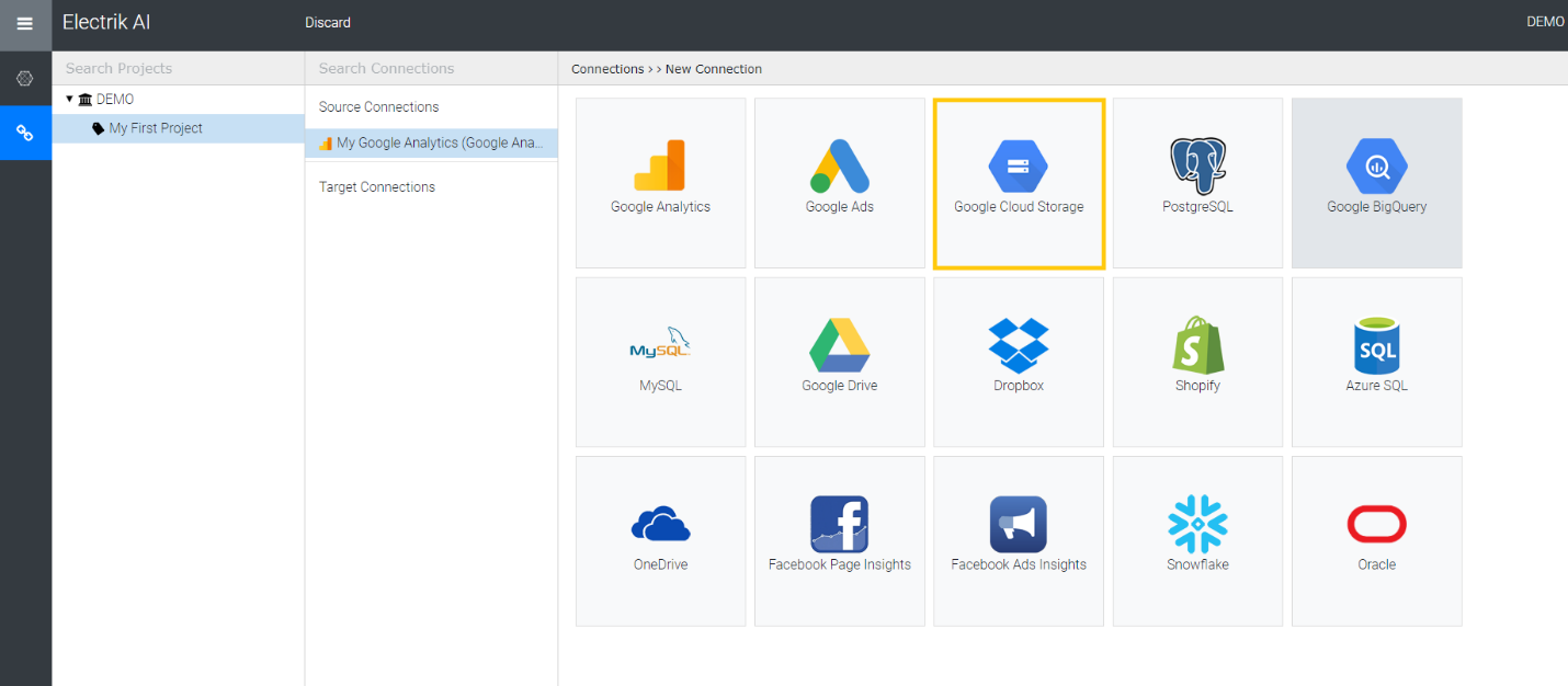 Google cloud storage connections-Electrik.ai