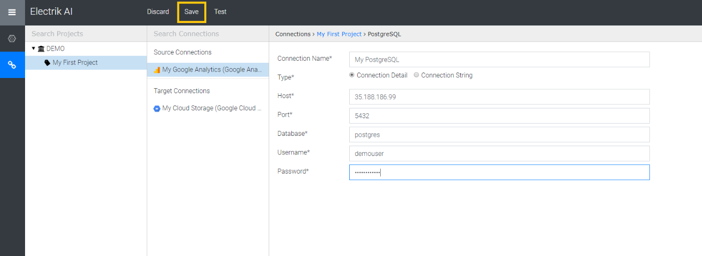 PostgreSQL connection details-Electrik.ai