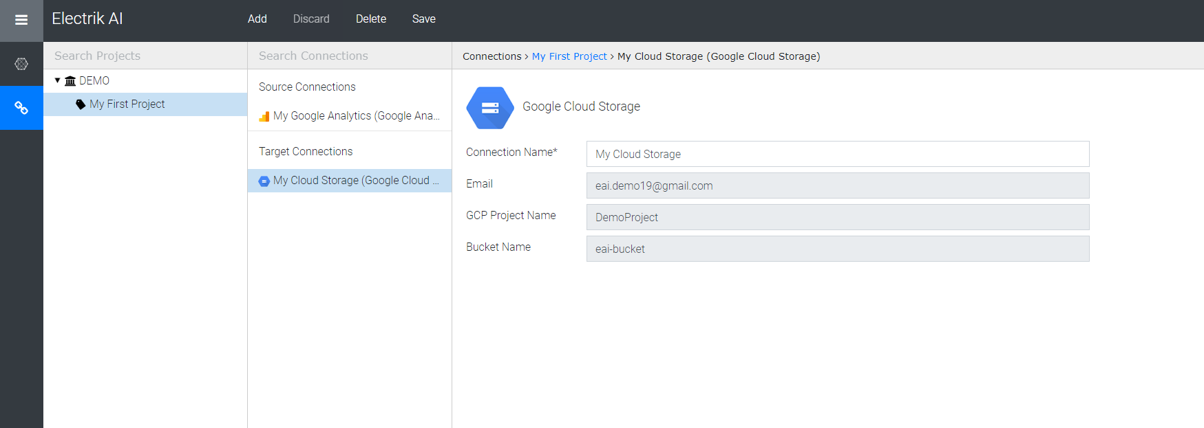 Successfully created google cloud storage connections-Electrik.ai