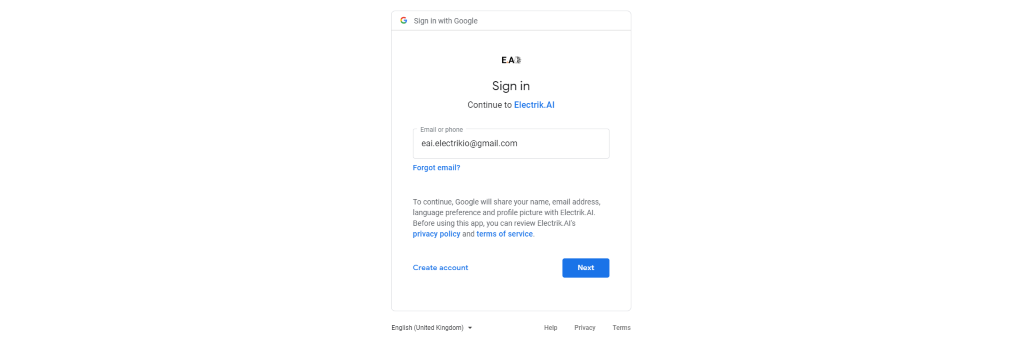Provide your Google Analytics account User Id and Passwor-ElectrikAI