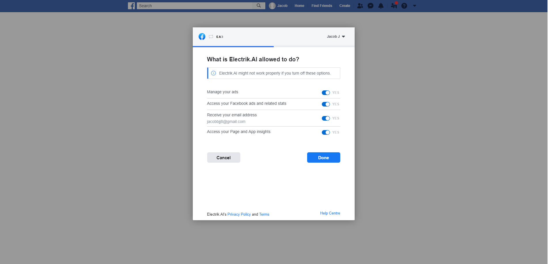 Step 8 Allow access your Facebook Ads account-ElectrikAI