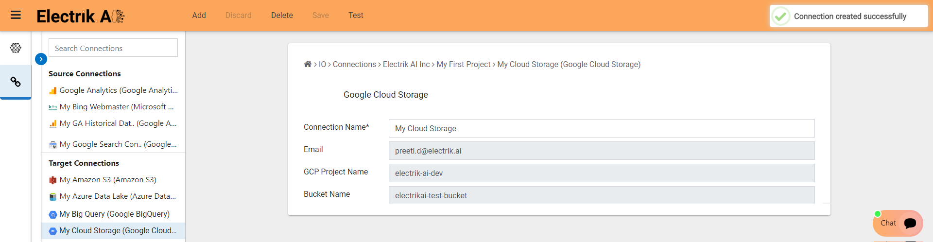 Congratulations, Google Cloud Storage connection-ElectrikAI