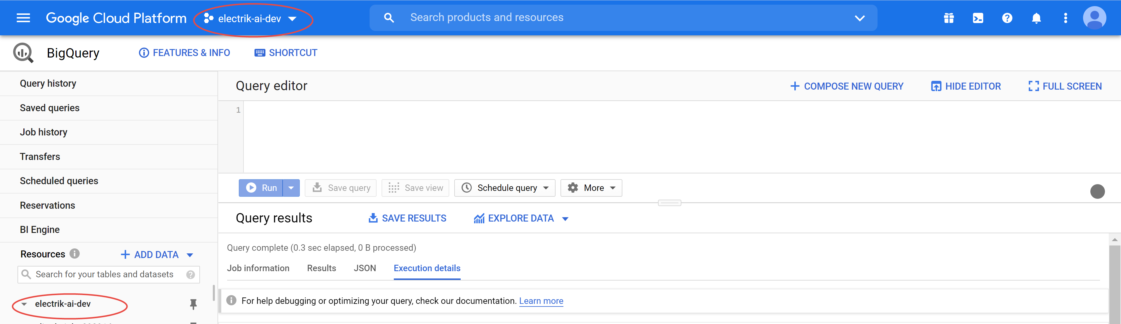 Note Google BigQuery Project can be found