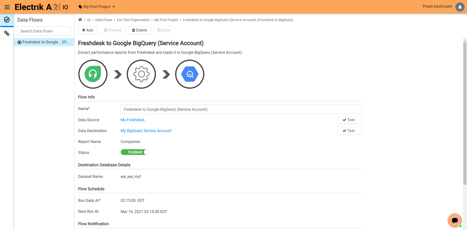 Congratulations, you have now successfully setup Freshdesk Performance Report to BigQuery flow in ElectrikAI