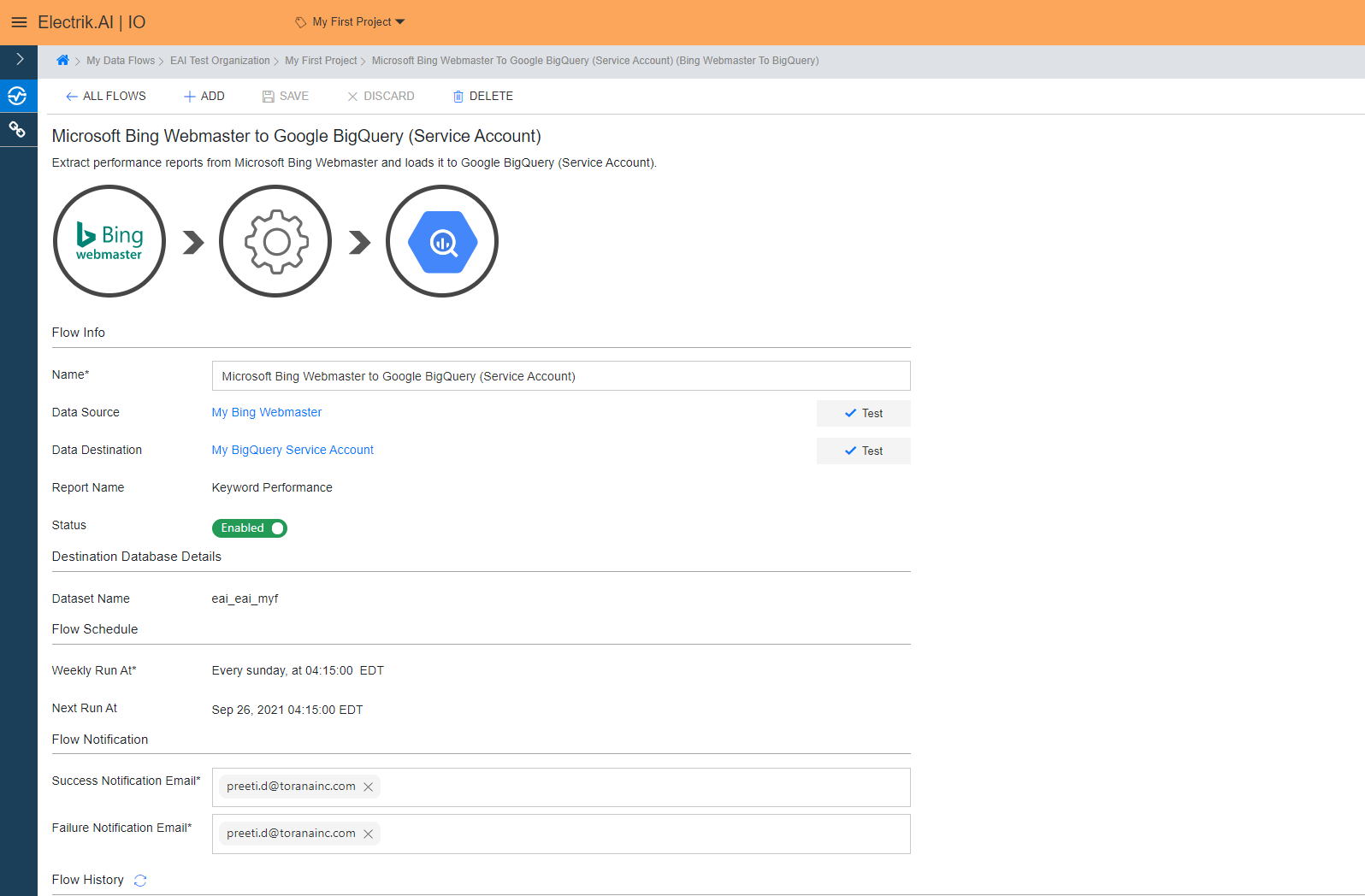 You have now successfully setup Bing Webmaster to BigQuery Data Warehouse flow in ElectrikAI