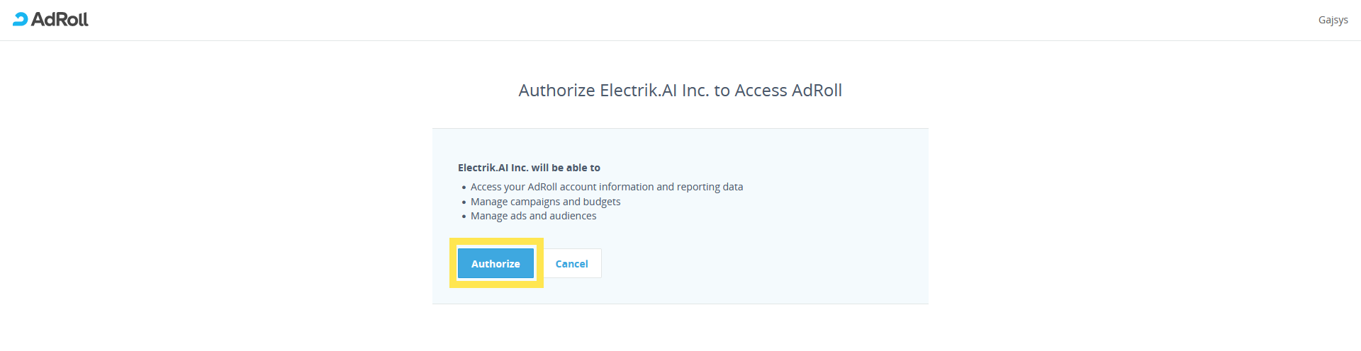 Allow Electrik.AI to access your AdRoll account
