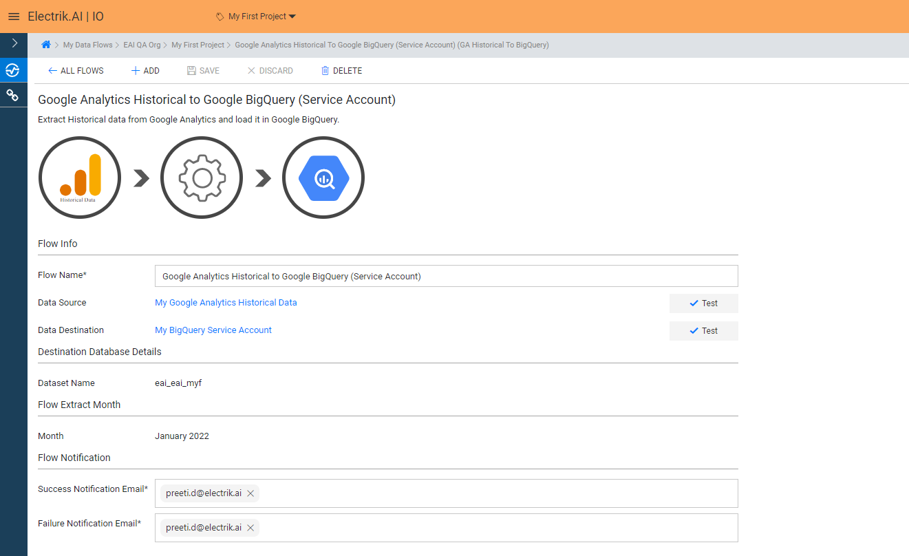 You have now successfully setup Google Analytics Historical Data to Google BigQuery flow in Electrik.AI