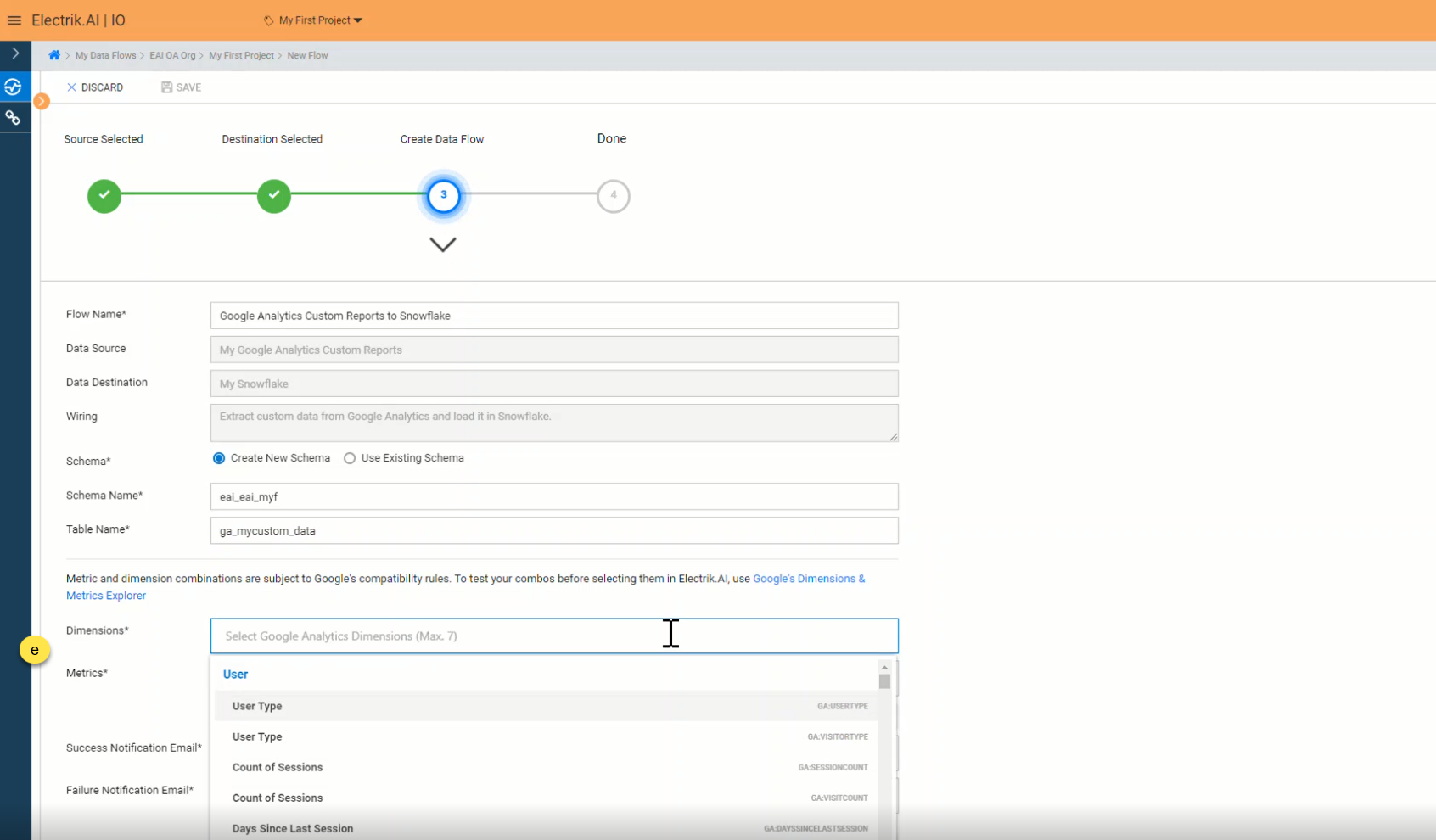 Selection of Dimensions & Metrics