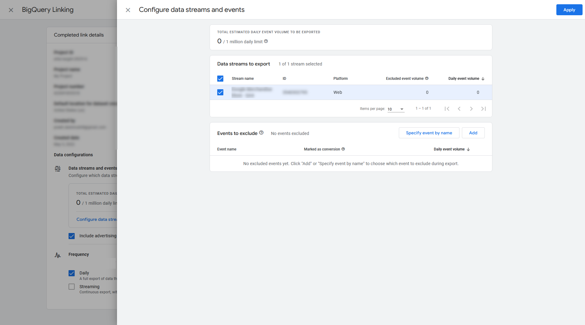 Step 22.7 Select ‘Configure data streams and events’
