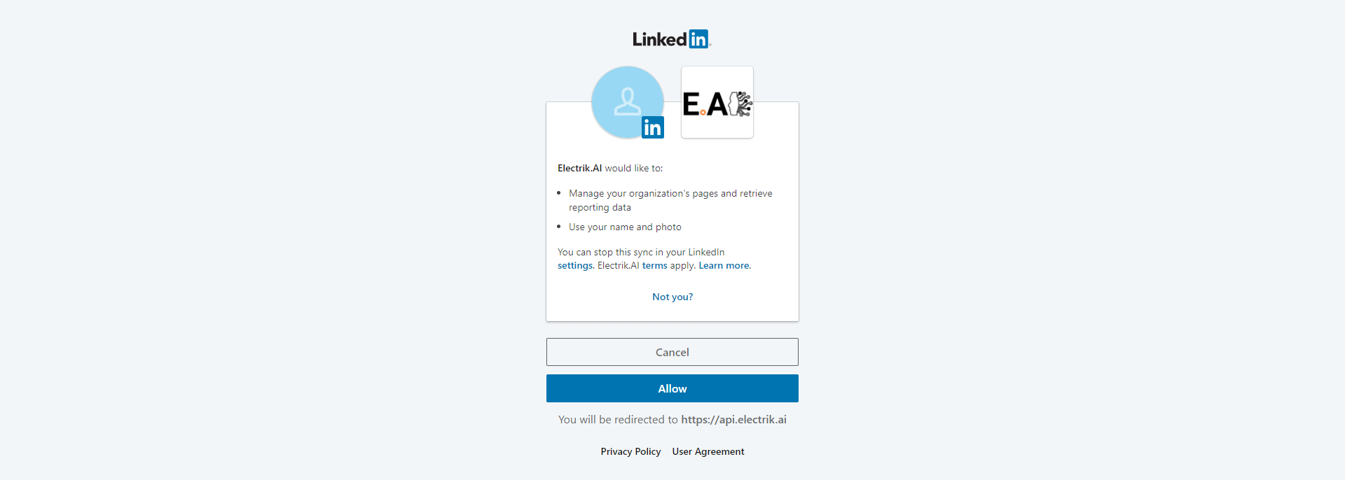 Step 7 Allow Electrik.AI to access your LinkedIn Page