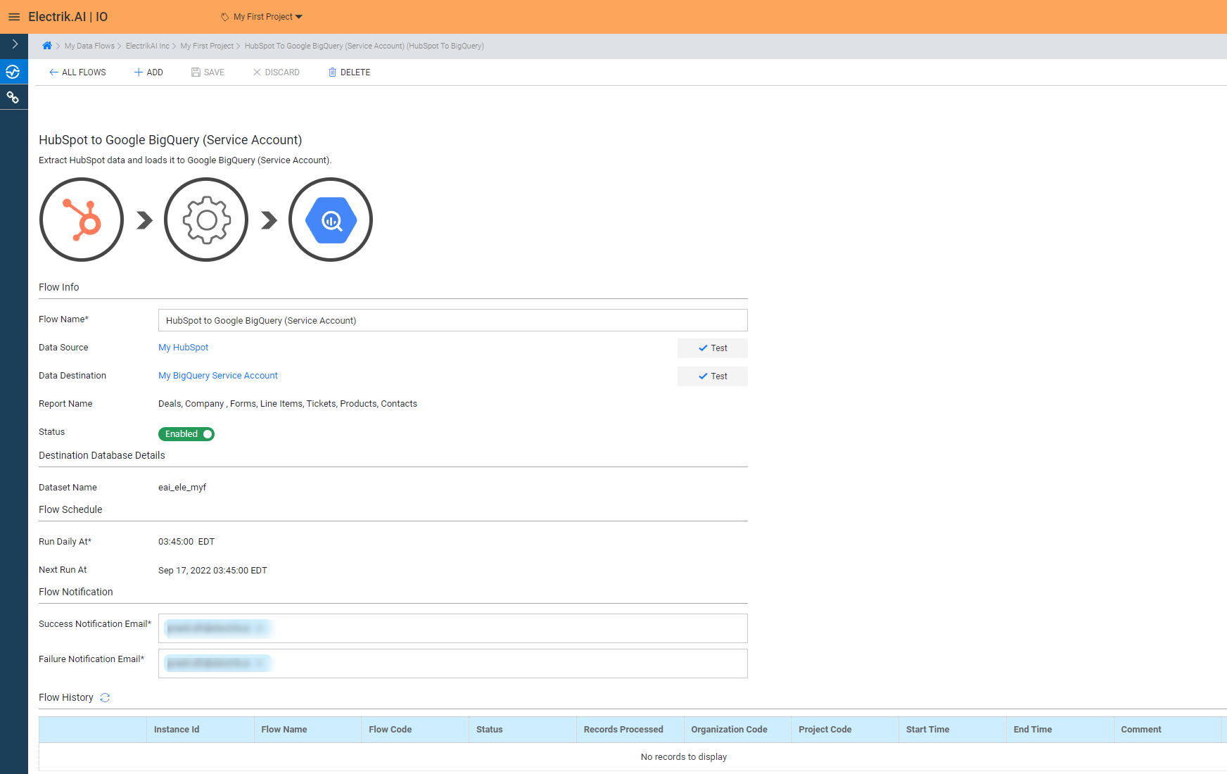 Flow-You have now successfully setup HubSpot to BigQuery Data Warehouse flow ElectrikAI