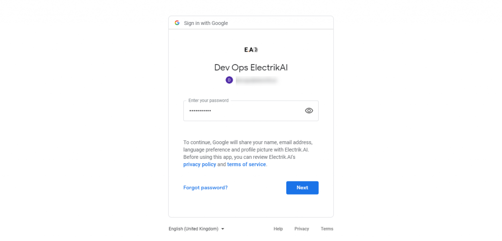 Sign in with Google ElectrikAI