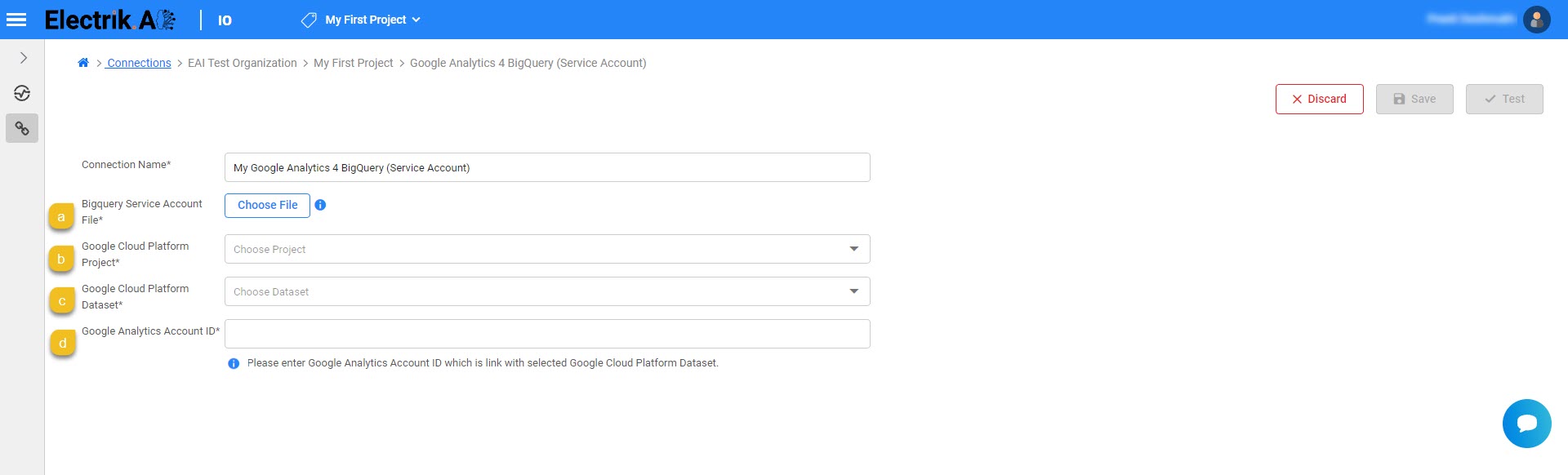 Provide your Google Analytics 4 BigQuery (Service Account) details