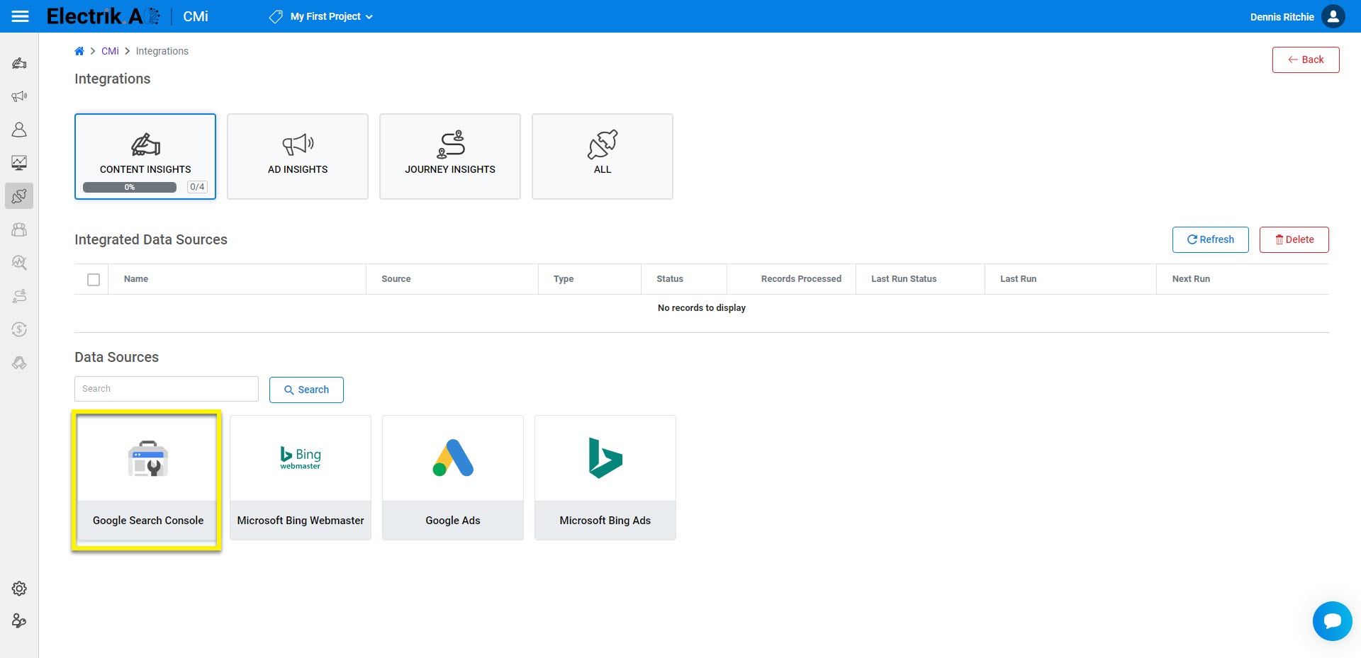 Choose Google Search Console data source - ElectrikAI