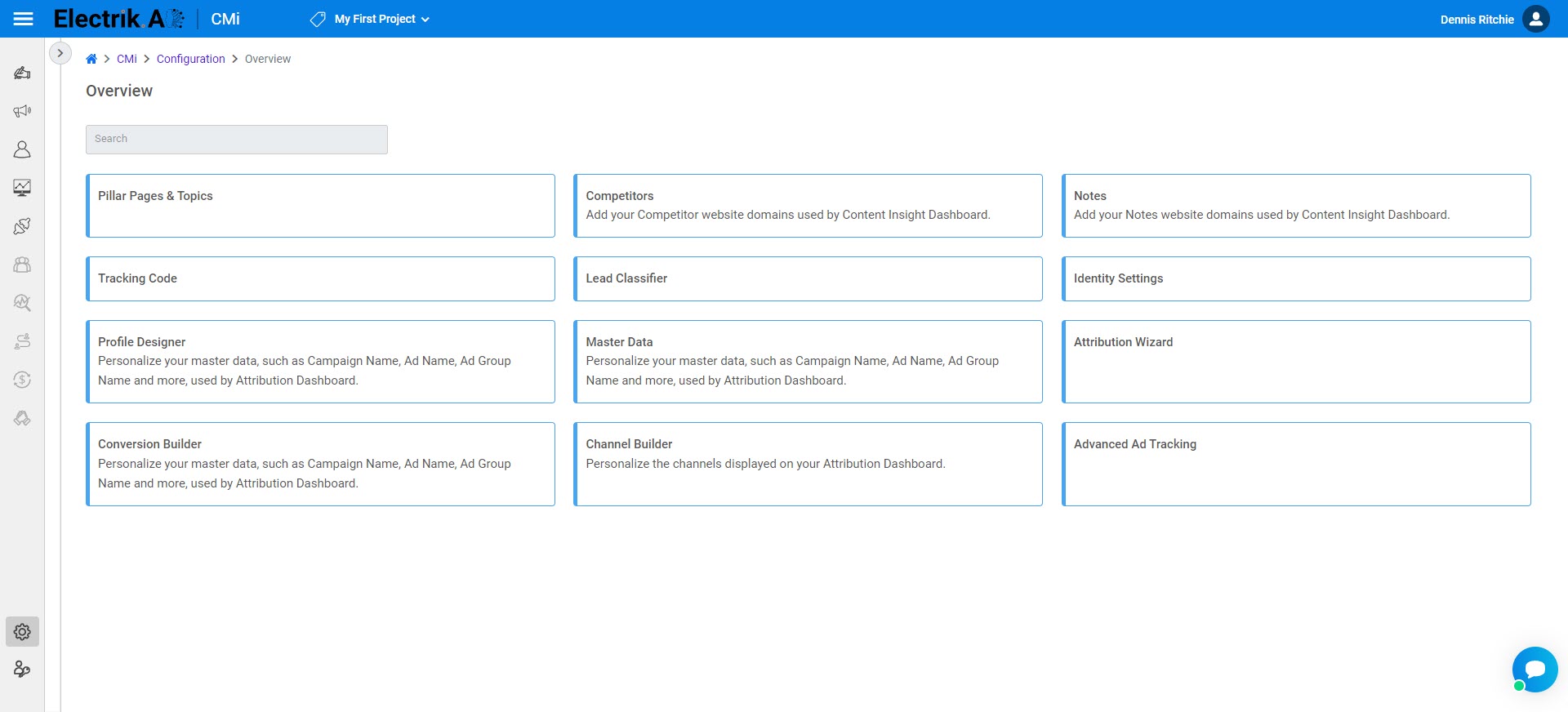 Click on respective feature to set up or review the configurations - ElectrikAI