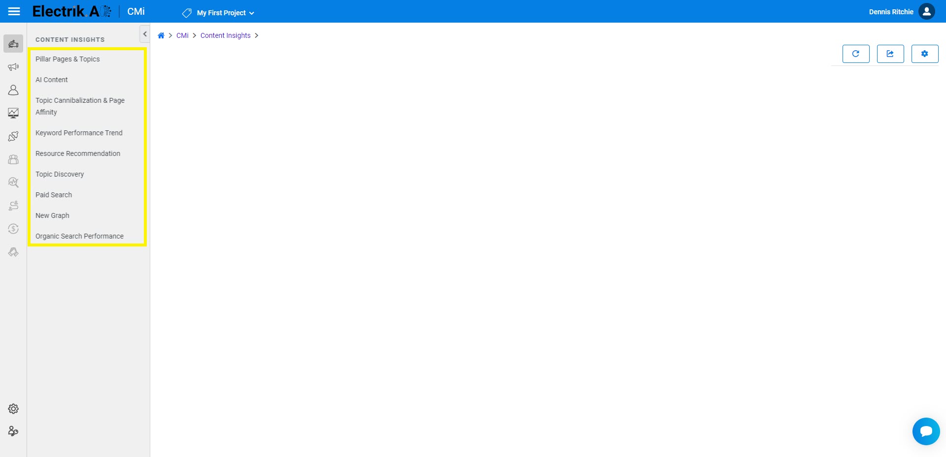 How do I start analyzing and gaining Content Insights in CMi - ElectrikAI